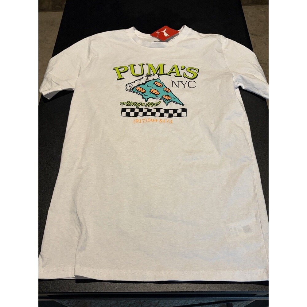 Puma Always Hot Pizza Tee Mens XL White NYC Graphic T-Shirt Streetwear NWT